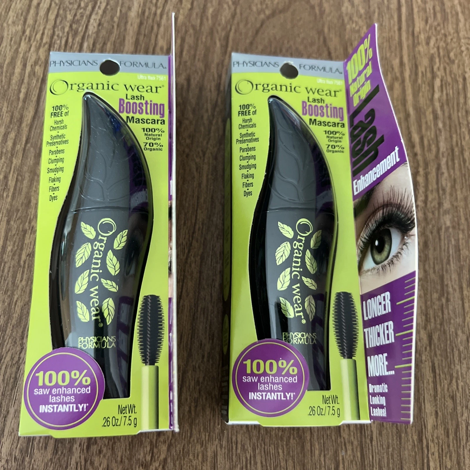2 Physicians Formula Lash-Boosting Organic Wear Mascara Ultra Black 7561 NEW