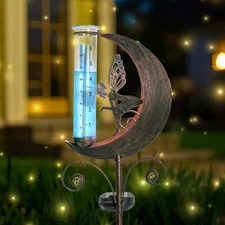 WONDER GARDEN Solar Rain Gauge Outdoor, Decorative Moon Fairy brown 