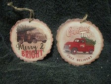 Set of 2 Red Pickup Truck with Tree Ornaments
