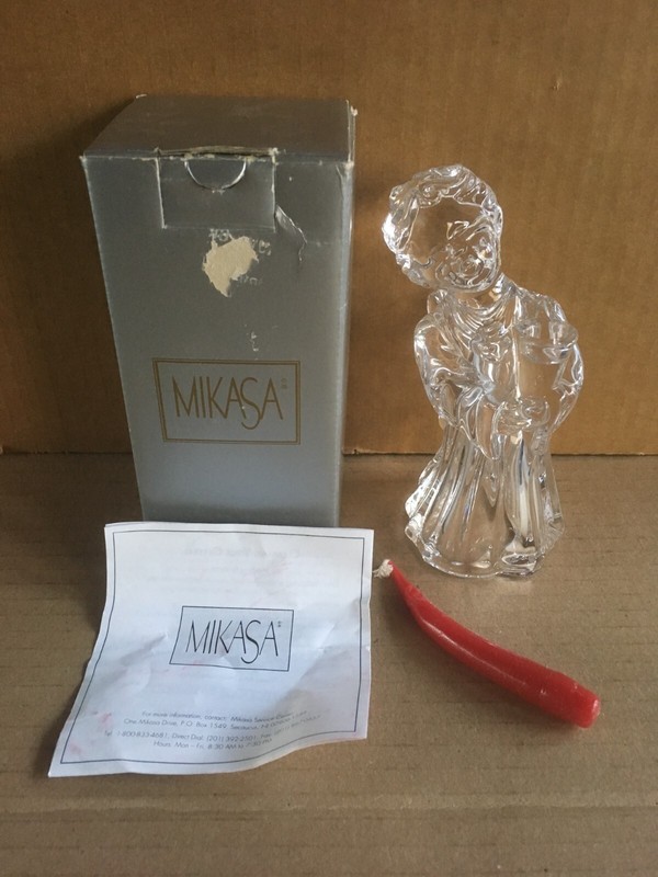 Vintage MIKASA Choir Angel Crystal Glass Candle Holder w/Box, Germany, 5.75" Ht
