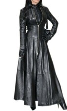 Women Leather Coat, Women Long Coat, Women Party Coat. Black Leather Coat