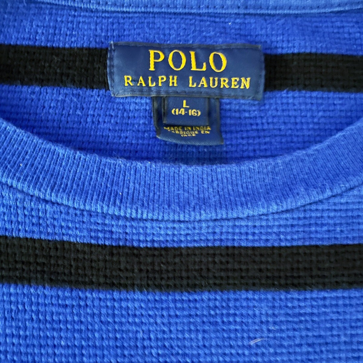 Polo Ralph Lauren Boys Thermal Shirt L 14-16 Pullover Blue Black