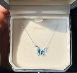 Authentic The Azure Metamorphosis 18K White Gold Plated Blue Enamel Butterfly Choker