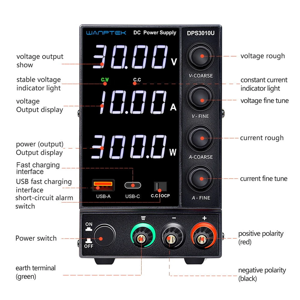 0~30V 5A Adjustable Variable DC Bench Power Supply Variable DC Power switching - Image 4 of 4