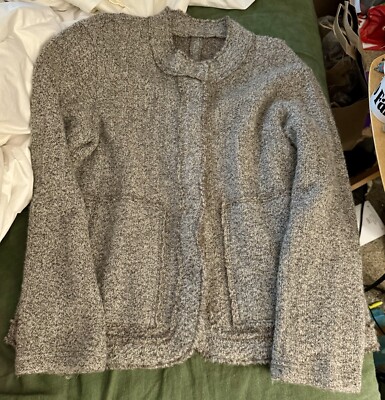 HEART HAAT ISSEY MIYAKE Gray Wool Snap Front Cardigan Sweater Size