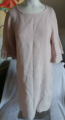 Francesca Bettini Italy Womens Pale Pink Linen Shift Dress W Ruffle Sleeve  Sz S