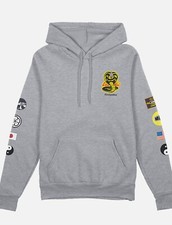 CONTENDERS COBRA KAI PATCHES Men's Pullover Hoodie - Grey - Size Medium - NWT