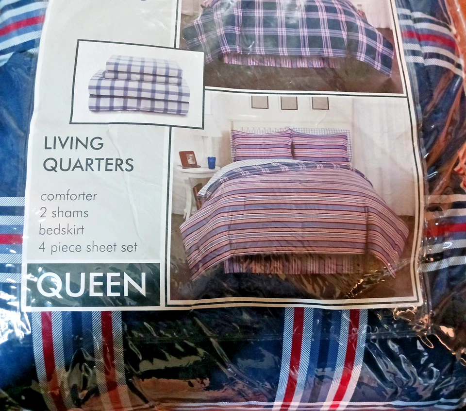 Conjunto de ropa de cama reversible de 8 piezas para salón Queen o King a cuadros azules Foto 2 de 2