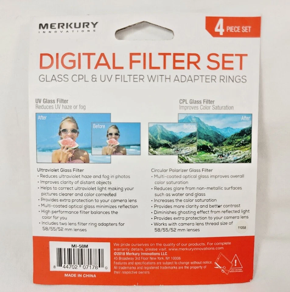 Merkury 4 Digital Filter Set Glass CPL/UV Filter Adapter Rings 58mm, 55mm, 52mm - Image 2 of 2