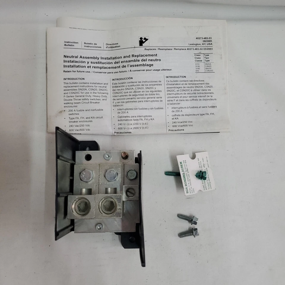 SQUARE D SN20A Insulated Groundable Neutral Kit 33160 New Sealed Box - Image 3 of 4