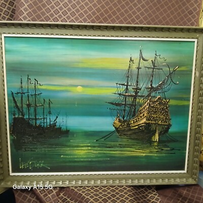 Original Oil Painting very large by artist Lee Burr,titled ..'''Anchored'' Oil