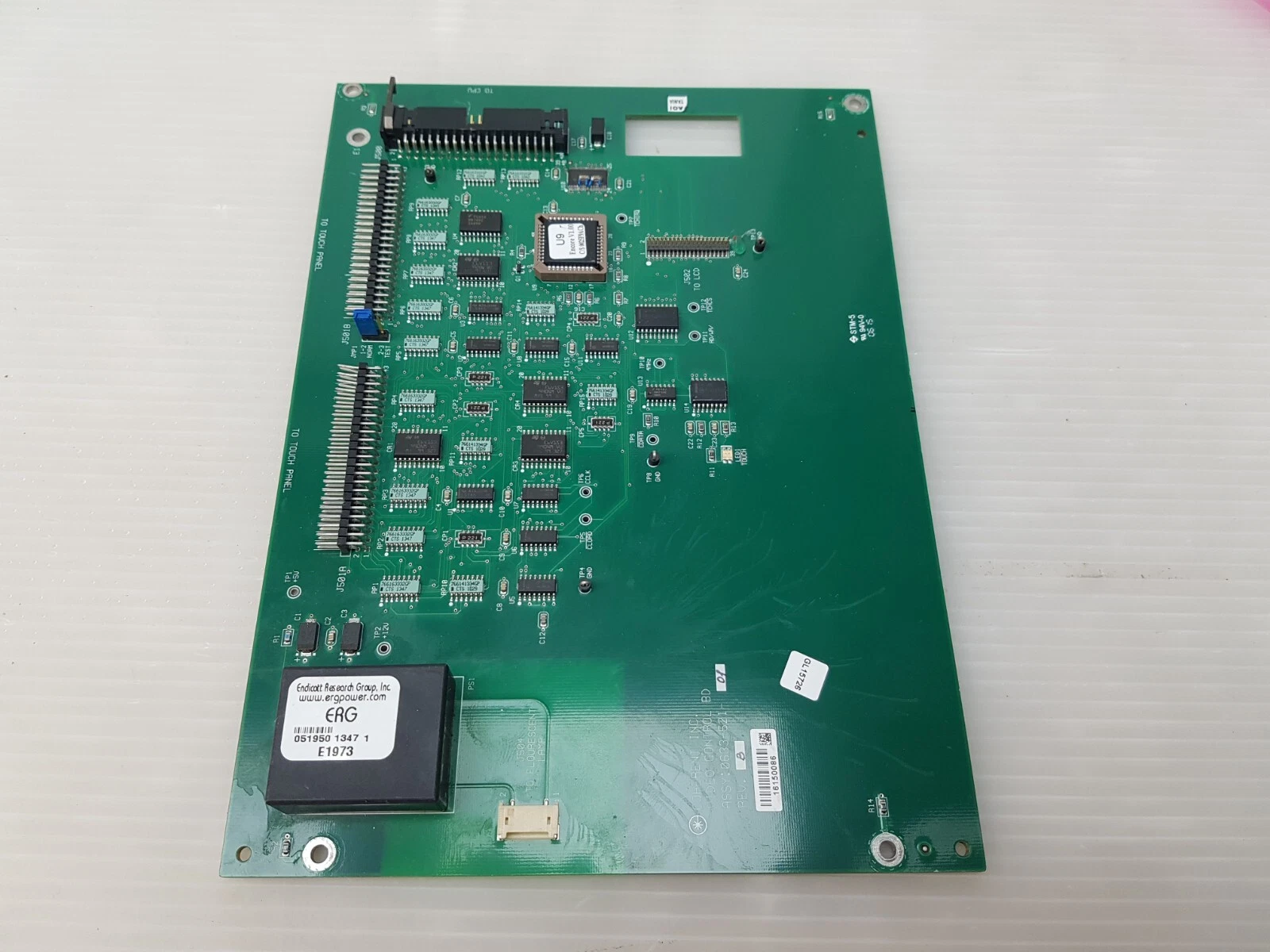 0633-521-01 video control board rotated, showing the touch-panel headers and ERG module