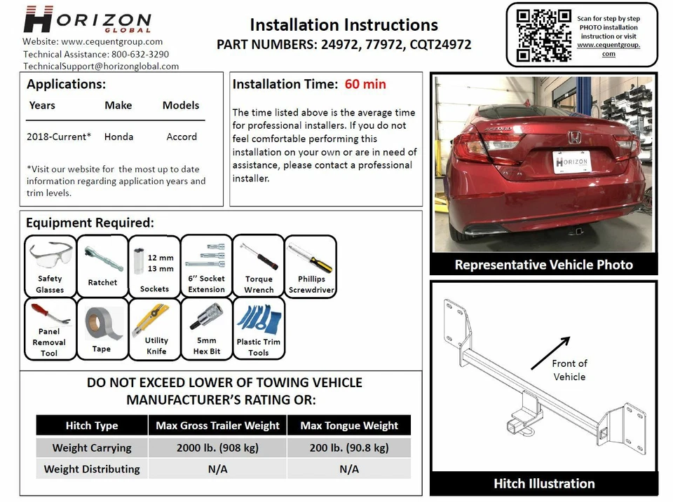 Enganche de remolque para Honda Accord 18-22 todos los estilos receptor 1-1/4" clase 1 Foto 4 de 4