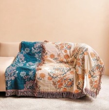 NEW Anthropologie Boho Floral Orange Teal Throw Blanket Bedspread Quilt 80 x 90