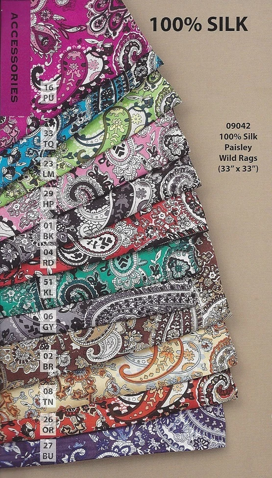 100% Silk PAISLEY ~WILD RAG~ Scarf Scarves Cowboy COLORS Buckaroo 33" Bandana