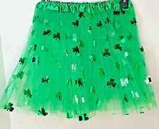 St. Patrick's Day Festive Green Shamrock Tulle Elastic Waist Skirt One Size NEW 