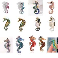 Women Cartoon Rhinestone Seahorse Shape Brooch Sea Animal Clothing Pin Jewelry