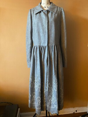 NWT Luisa Beccaria Gray Wool Blend Embroidered Long Sleeve Midi Dress Size  50 | eBay