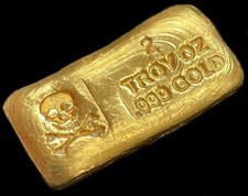 2oz GOLD SKULL & CROSS BONES .999 FINE POURED INGOT / BAR 3975.00 per troy oz