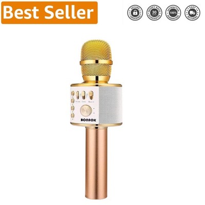 Versatile 3-in-1 Karaoke Microphone in Gold - Battery Powered & Bluetooth