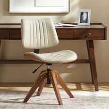 Faux Leather Home Office Chair with Solid Wood Legs, 360