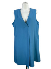 Karen Kane Women's Blue Sleeveless V-Neck Pleated Front Shift Dress - M