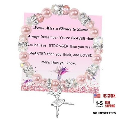 Dance Recital Gifts - Ballerina Bracelet & Ballet Dancer Jewelry Pink Crystal