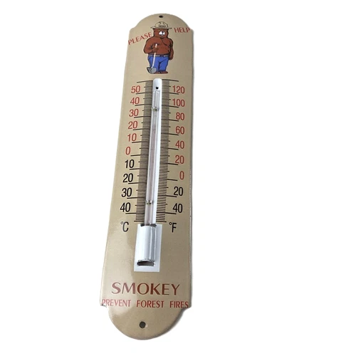 Vintage Smokey Sign - Forest Fires Service Pump Ad Sign on Porcelain Thermometer