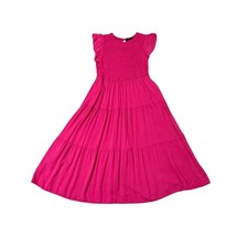 ZESICA Hot Pink/Fuscia Smocked Tiered Maxi Dress Flutter Sleeve Fuchsia Size-XL