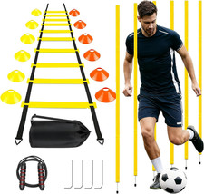 20Ft Agility Ladder Training Equipment for Soccer 12 Cones, Solo Soccer Trainer,