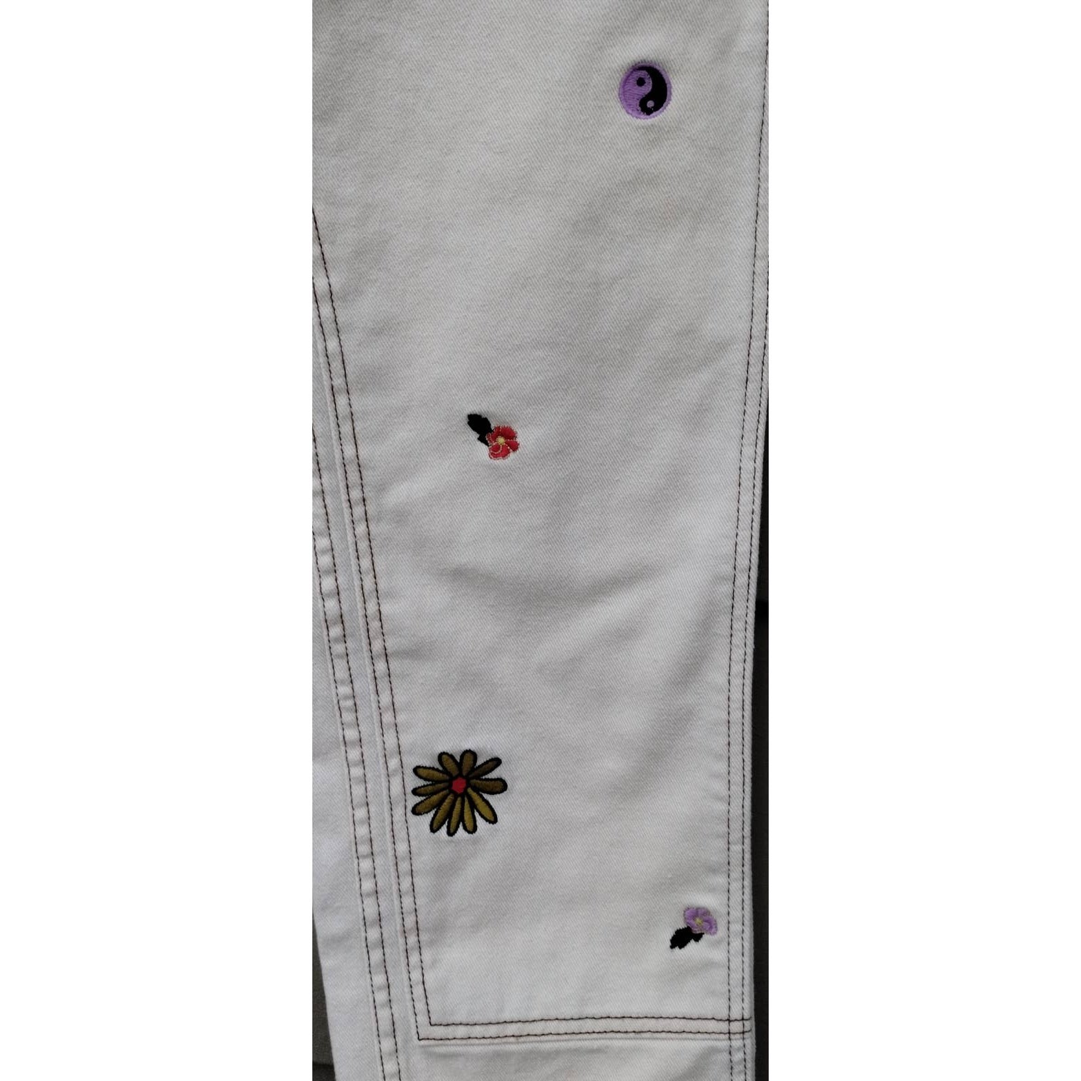 PACSUN Women's High Rise Carpenter Embroidered Off White/Cream Jeans Size 26 (2) thumbnail 14