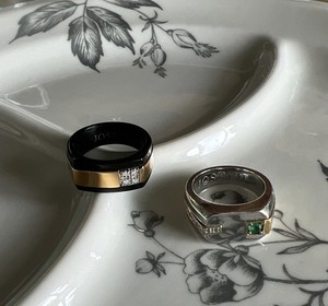 DANBURY MINT Black+Stainless RINGS Flat Top Band SIZE 7 Inscribed ‘Joseph’ PINKY