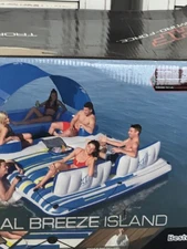 6 Person Inflatable Floating Island Pool Lake Party Canopy Raft Lounge w Cooler