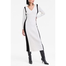 INC  Women's  Contrast  Panel Sweater Dress V- Neck  Size  L