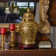 18" Spiral Lattice Temple Jar - Gold