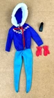 Beautiful Vintage Barbie Outfit- Blue Coat, Blue Ski Pants, Red Mittens, One Boo