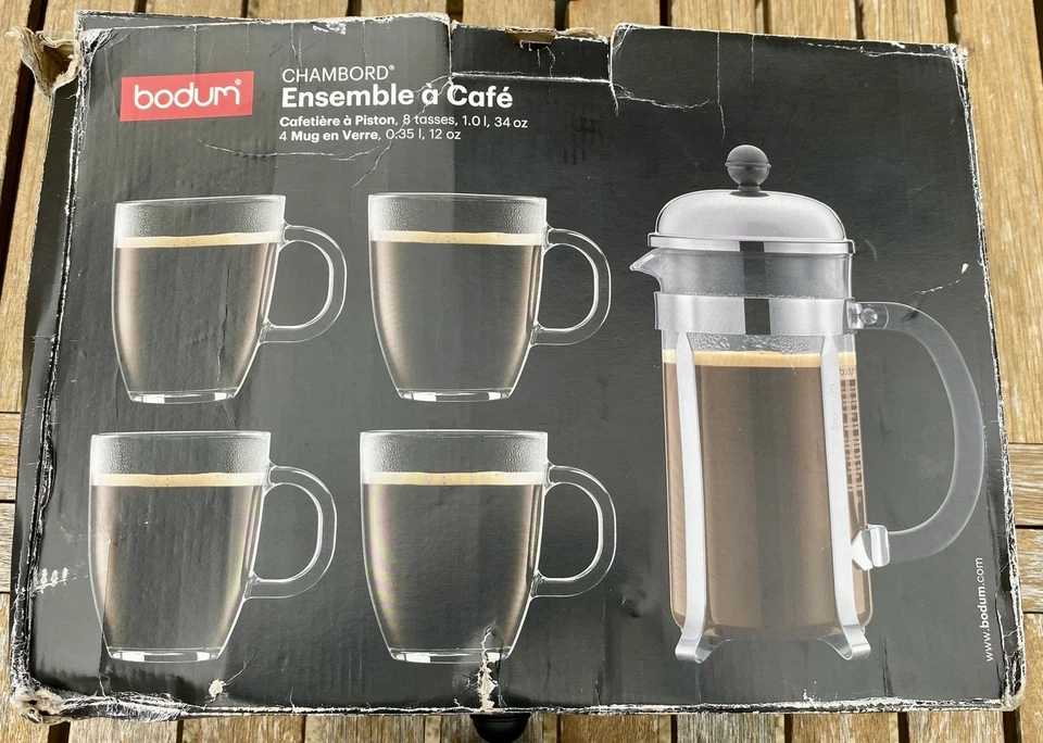BODUM « Chambord » Cafetière Piston 8 Tasses + 4 Mugs en Verre 35cl État Neuf - Photo 4/4