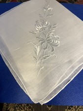 Vintage White Embroidered Mums Hankie Wedding Bridal   