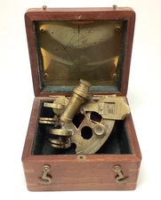 Vintage Brass Ships Sextant Navigational Instrument Tool Hadley London with Box