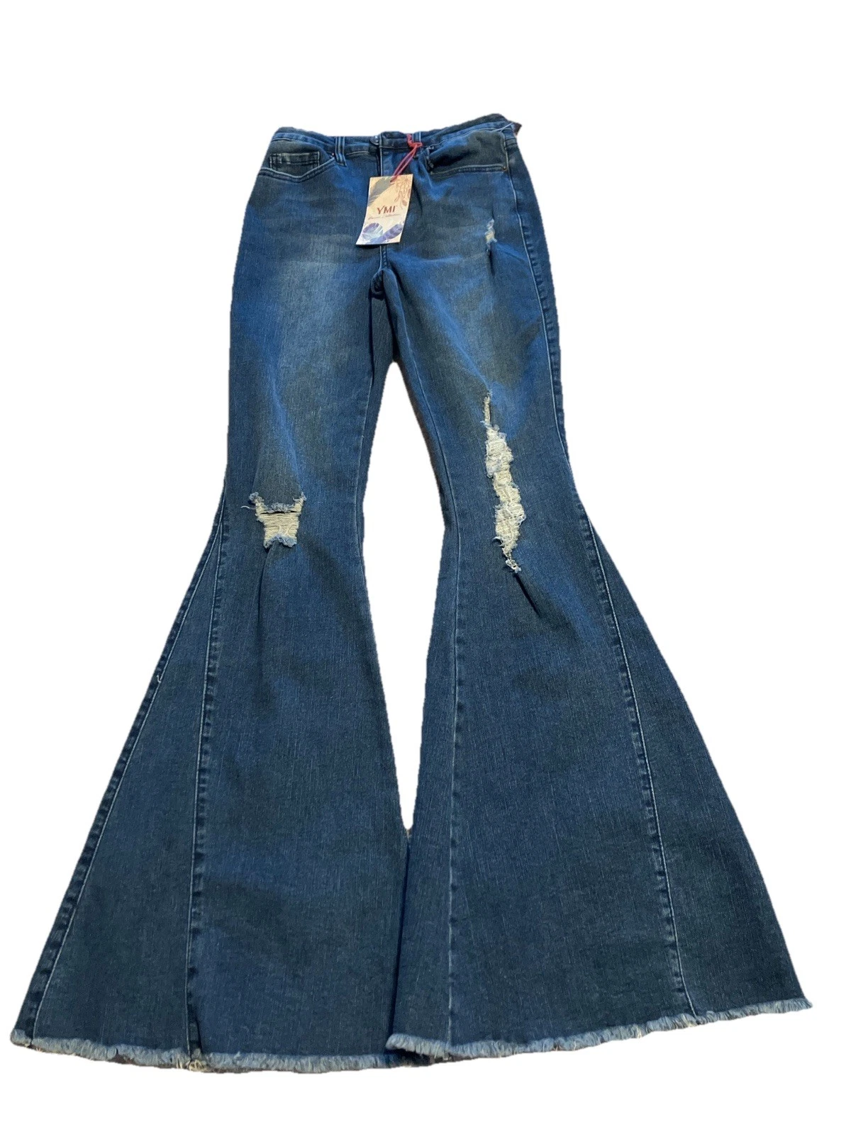 JOVANI Jeans YMI Gigi nuovi vita alta adatti a intrecciati svasati sfilacciati blu donna taglia 7 28