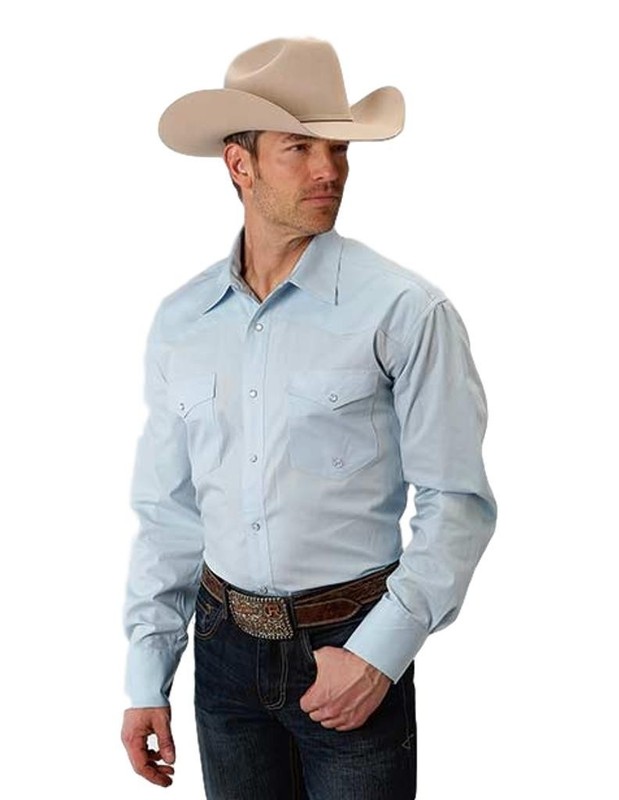 Roper Western Shirt Mens L/S Snap Solid 2XT Blue 03-001-0765-1026 BU CLEARANCE