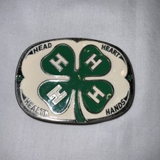 4 H Head Hand Heart Health 4 Leaf Clover Buckle Bakery Belt Buckle USA Made