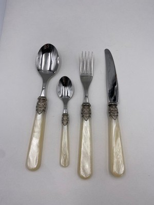 Stainless Steel Eme Inox Napoleon 18/10 Italy Cutlery Set Pearlized Acrylic