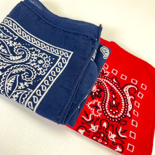 Vintage Bandana Lot Red Blue All Cotton USA Made Paris Accessories c1980 Pair
