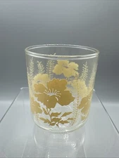 Vintage Libbey Juice Glass Tan Hibiscus Fern Beige 3" Mid Century Replacement