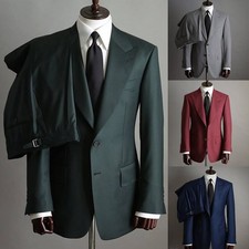 Business Men Suit Sets 2pc Slim Fit Formal Peak Lapel Groom Prom Single Breasted