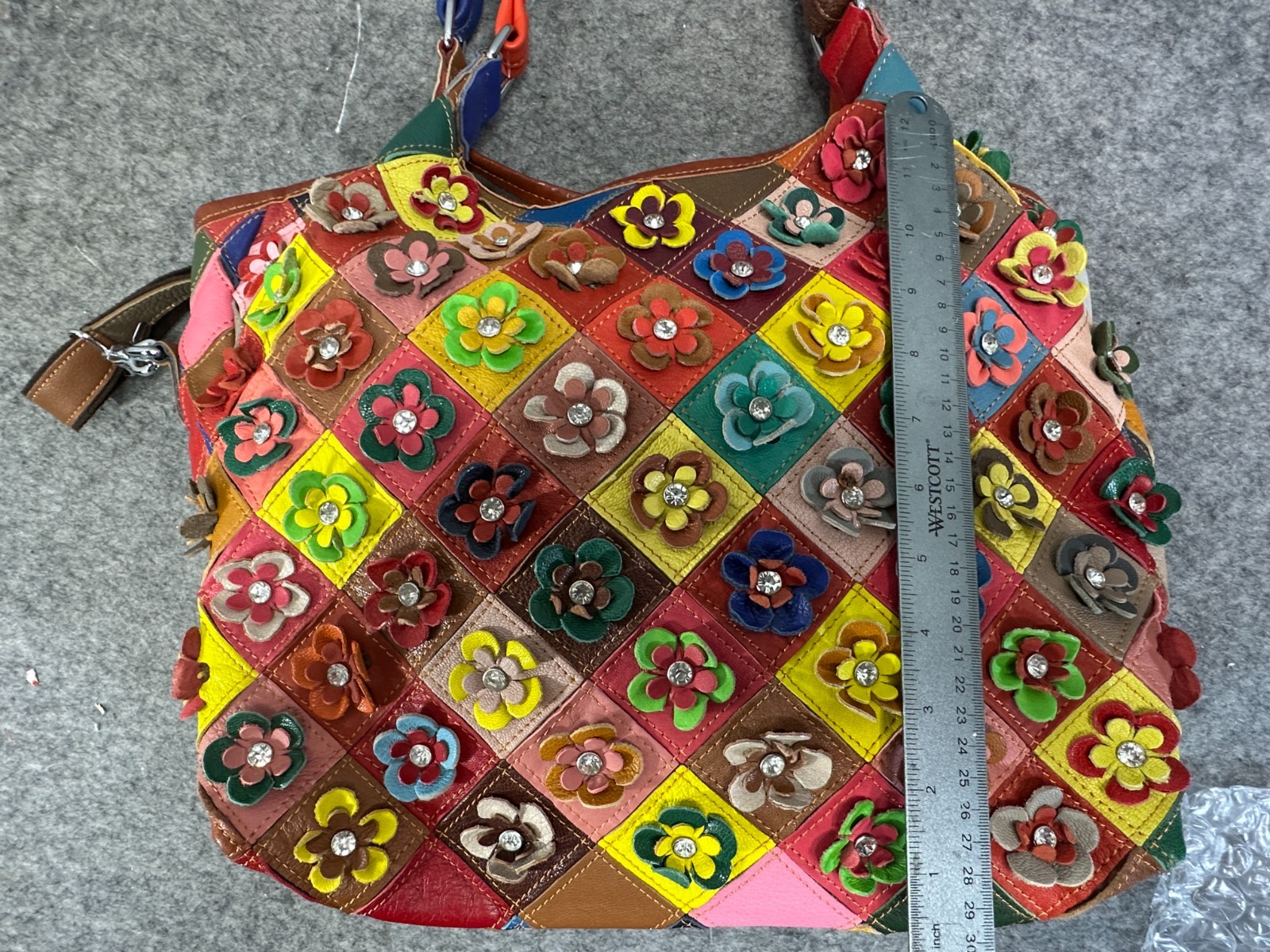 Ameri Leather Flower Patchwork Bag / Purse, Hobo … - image 7
