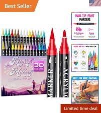 Versatile Acrylic Paint Markers - 30 Colors with Fine and Brush Tips for Artists