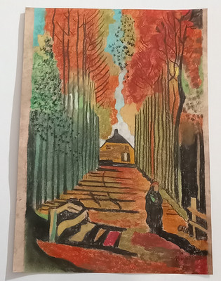 Vincent Van Gogh Drawing on paper (Handmade) signed and stamped mixed media.