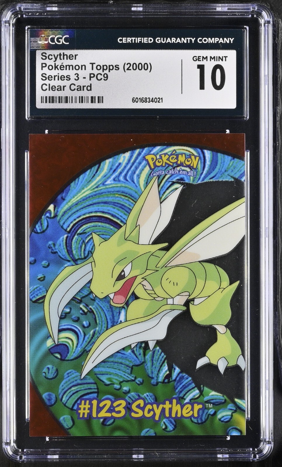 CGC 10 GEM MINT Scyther Clear Card PC9 Pokemon Topps Series 3 2000 Pokemon Card
